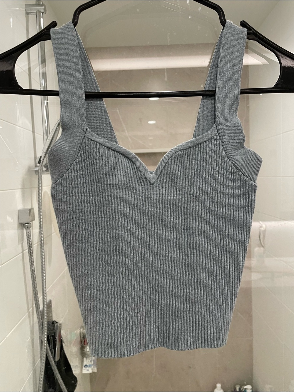 NEW ABERCROMBIE Ribbed V-Neck Tank Top in Dusty Blue
